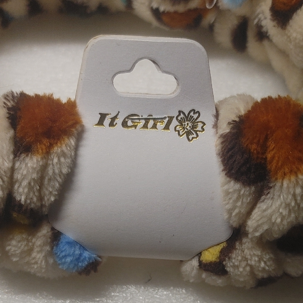 Plush Ear Headband - Cream with Blue, Brown & Yellow Spots - Picture 2 of 2